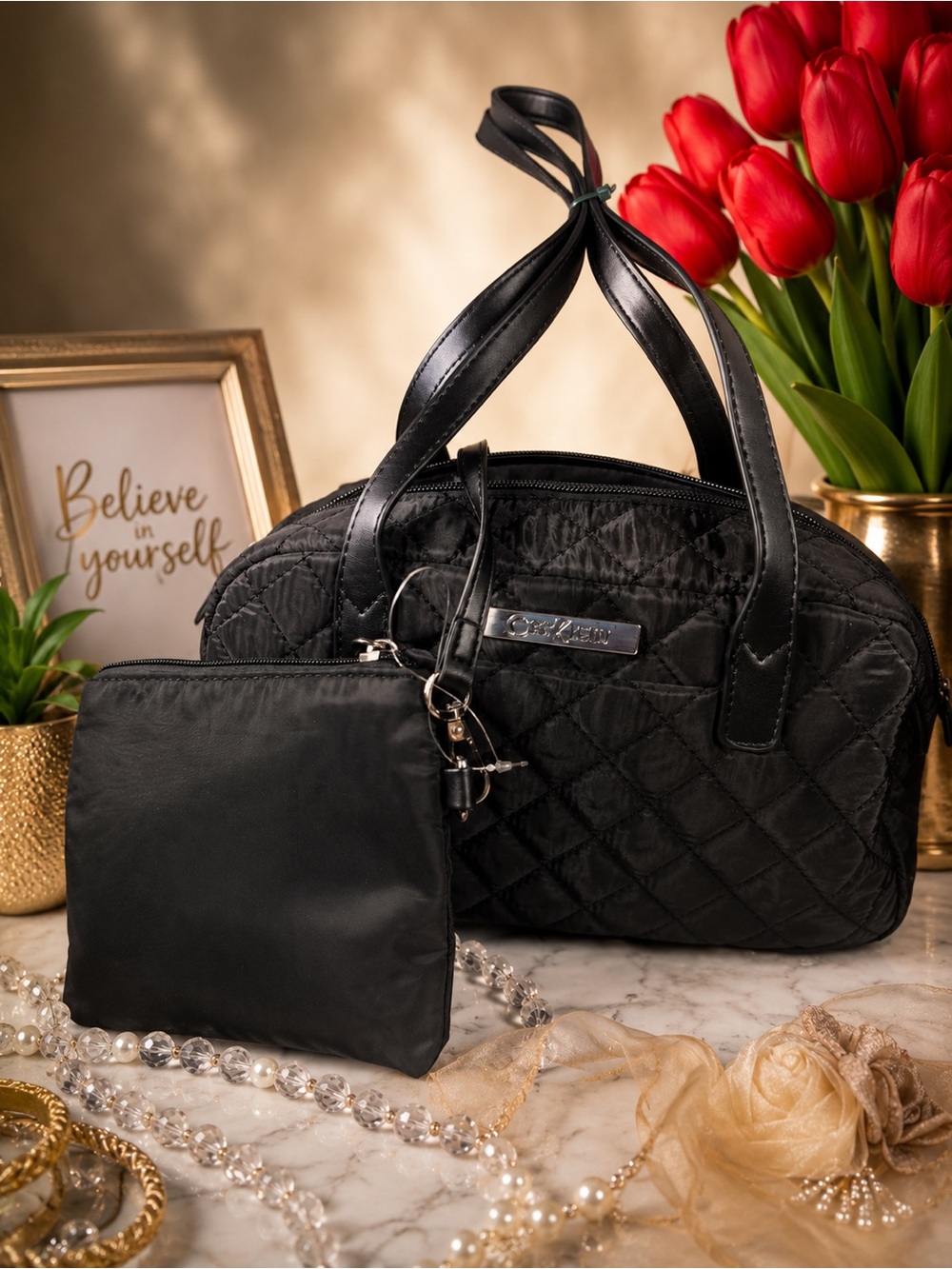 Cee Klein Quilted Black Women's Satchel with Wristlet NWOT